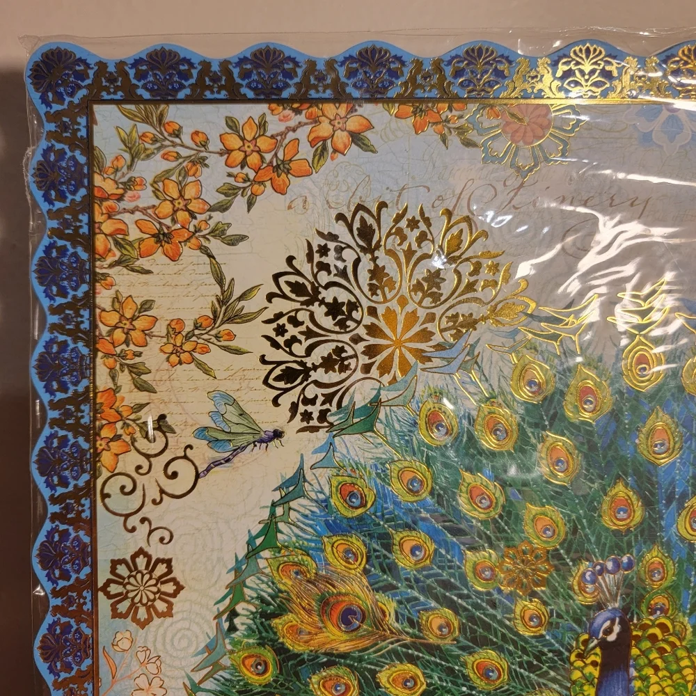 New Pier 1 Peacock Placemats 12 Count Die-Cut Gold Foil Paper Table Décor 14X11